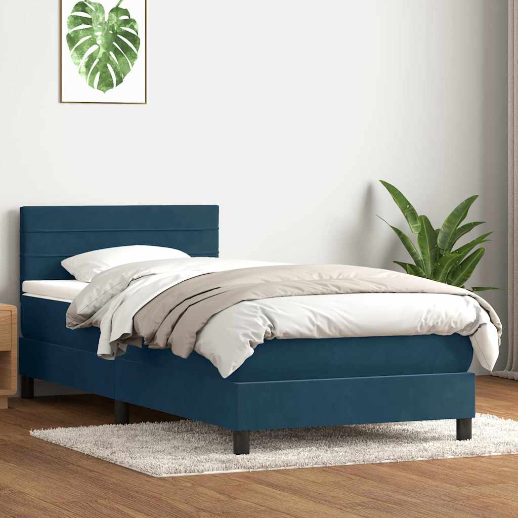 Box Spring κρεβάτι με στρώμα σκούρο μπλε 100x220 cm Βελούδινο - Pakobazaar