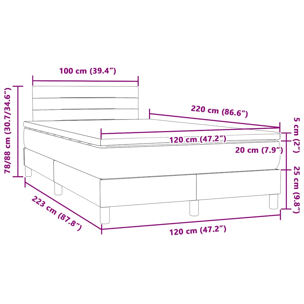 Box Spring Κρεβάτι με στρώμα Μαύρο 120x220 cm Βελούδινο