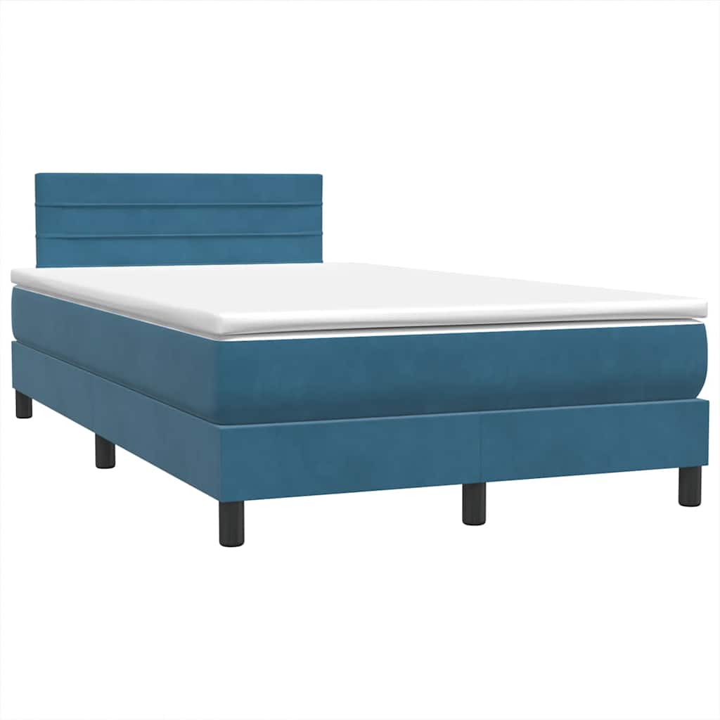 Box Spring κρεβάτι με στρώμα σκούρο μπλε 120x220 cm Βελούδινο