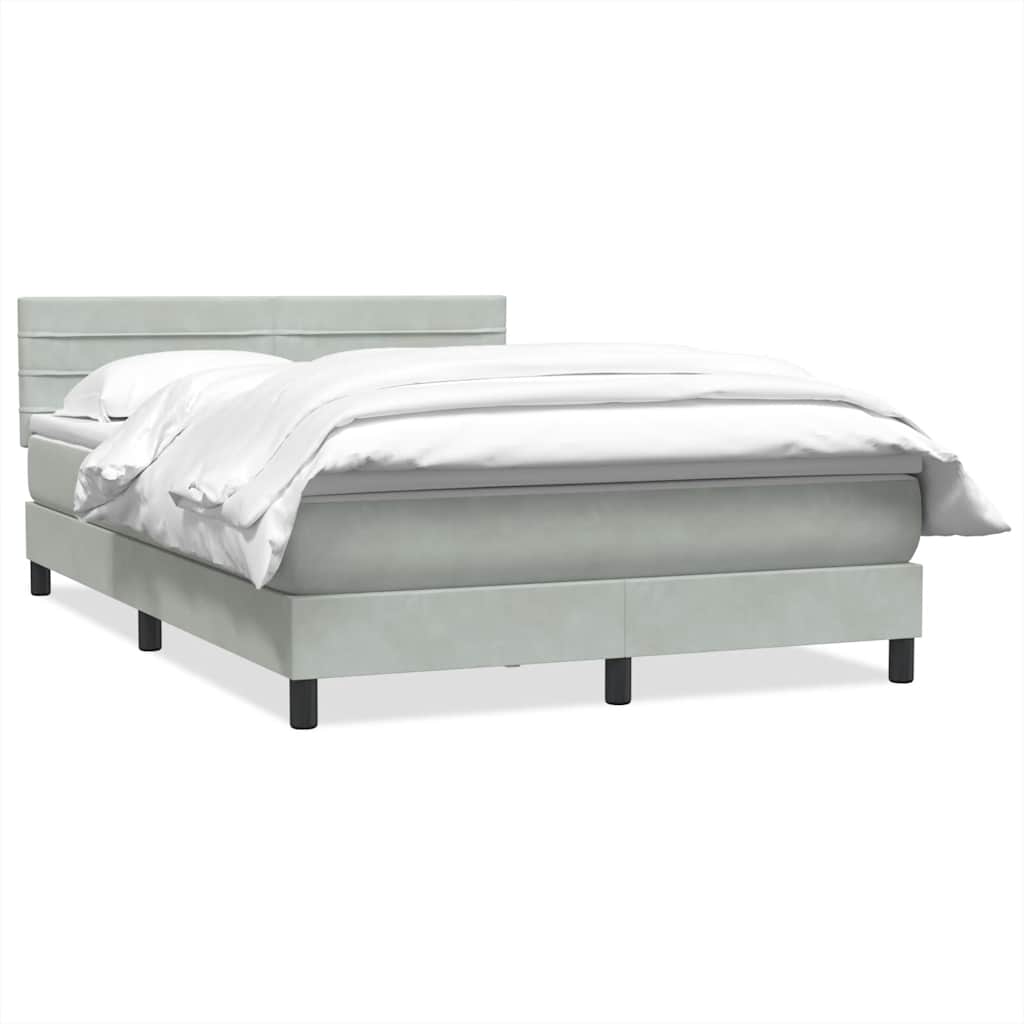 Κρεβάτι Boxspring με Στρώμα Ανοιχτό Γκρι 140x220 εκ. Βελούδινο - Pakobazaar