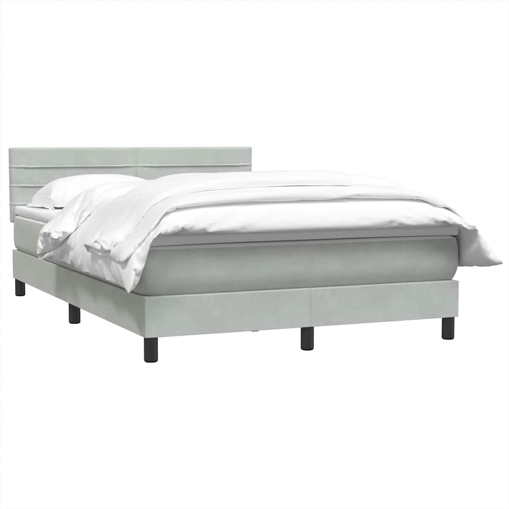 Κρεβάτι Boxspring με Στρώμα Ανοιχτό Γκρι 140x220 εκ. Βελούδινο - Pakobazaar