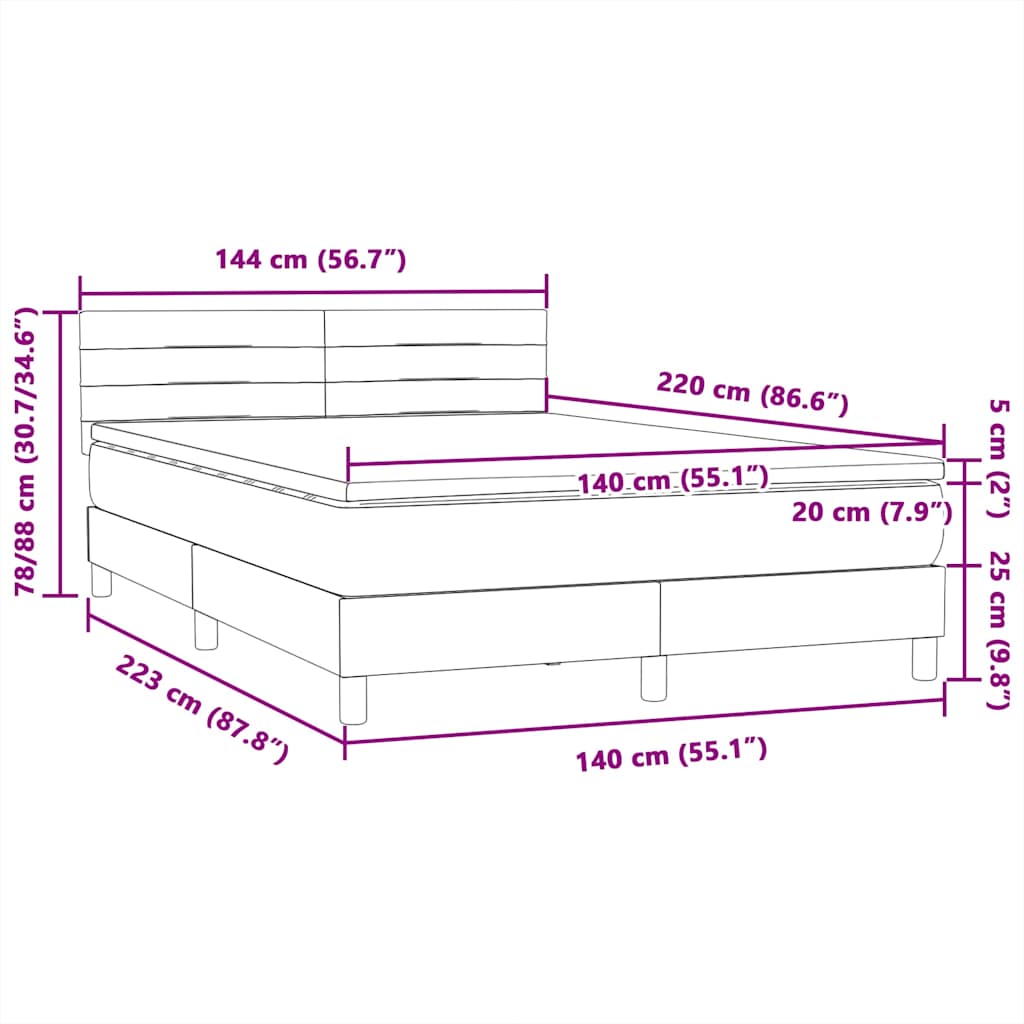Κρεβάτι Boxspring με Στρώμα Ανοιχτό Γκρι 140x220 εκ. Βελούδινο - Pakobazaar