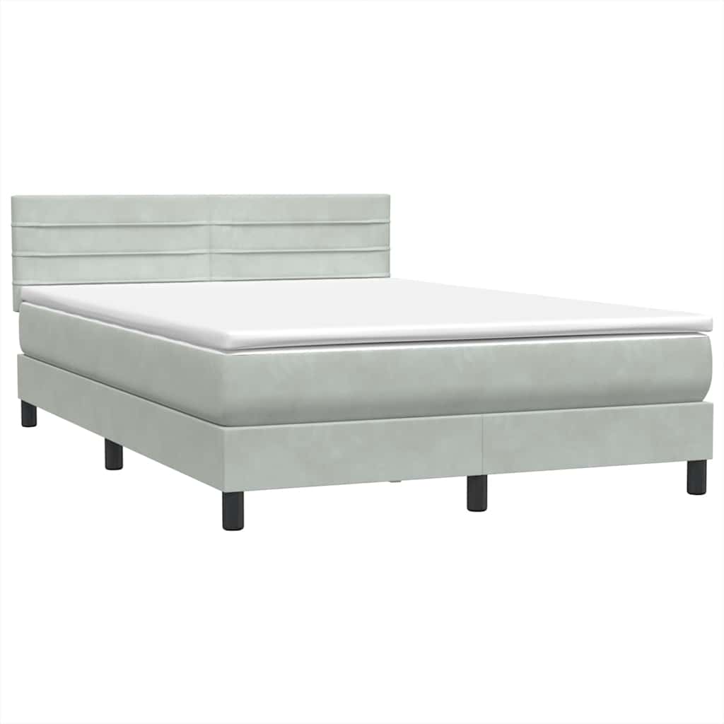 Κρεβάτι Boxspring με Στρώμα Ανοιχτό Γκρι 140x220 εκ. Βελούδινο - Pakobazaar