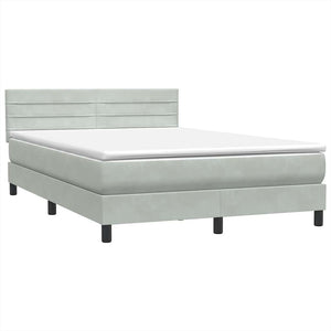 Κρεβάτι Boxspring με Στρώμα Ανοιχτό Γκρι 140x220 εκ. Βελούδινο - Pakobazaar
