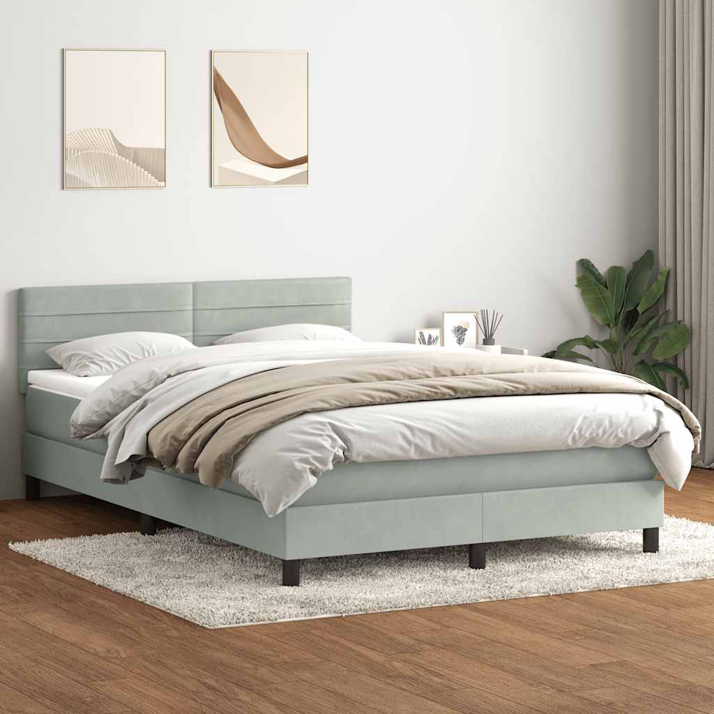 Κρεβάτι Boxspring με Στρώμα Ανοιχτό Γκρι 140x220 εκ. Βελούδινο - Pakobazaar