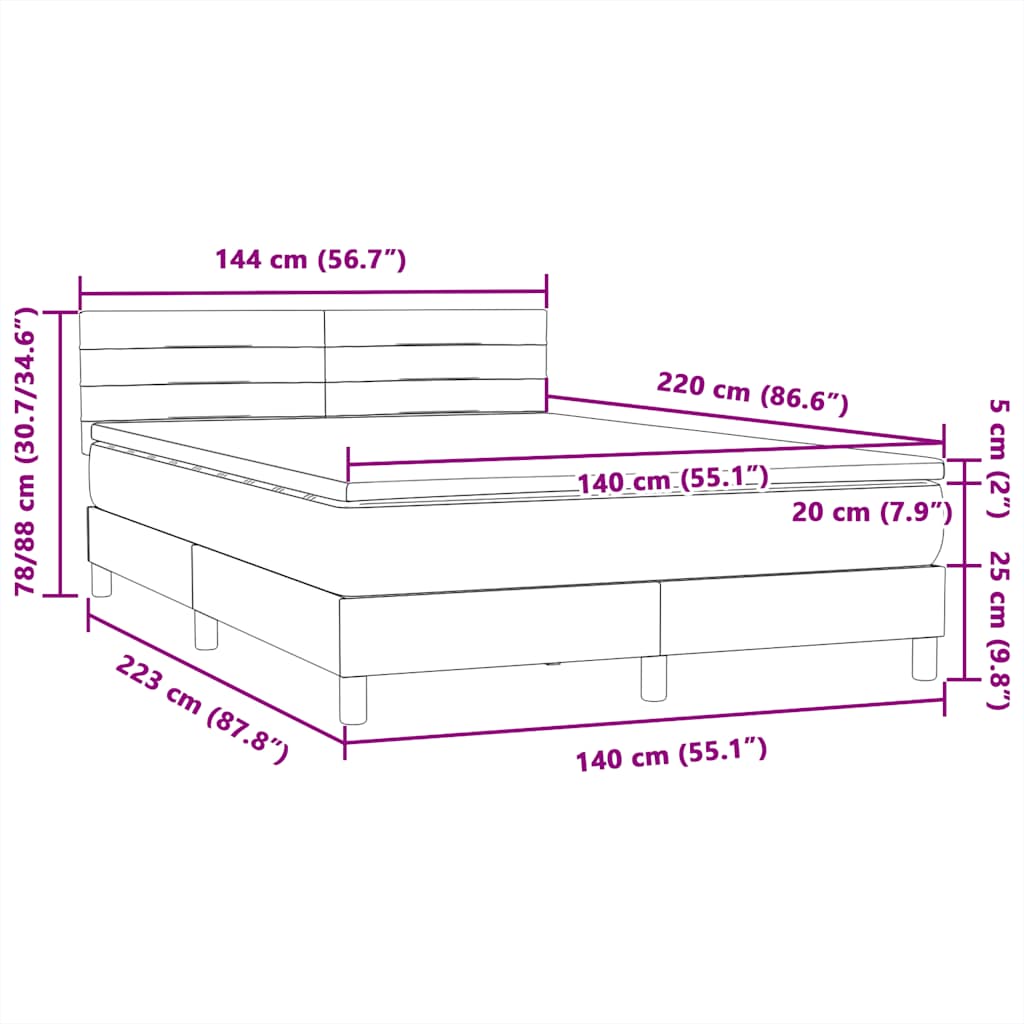 Box Spring Κρεβάτι με στρώμα Σκούρο γκρι 140x220 cm Βελούδινο - Pakobazaar