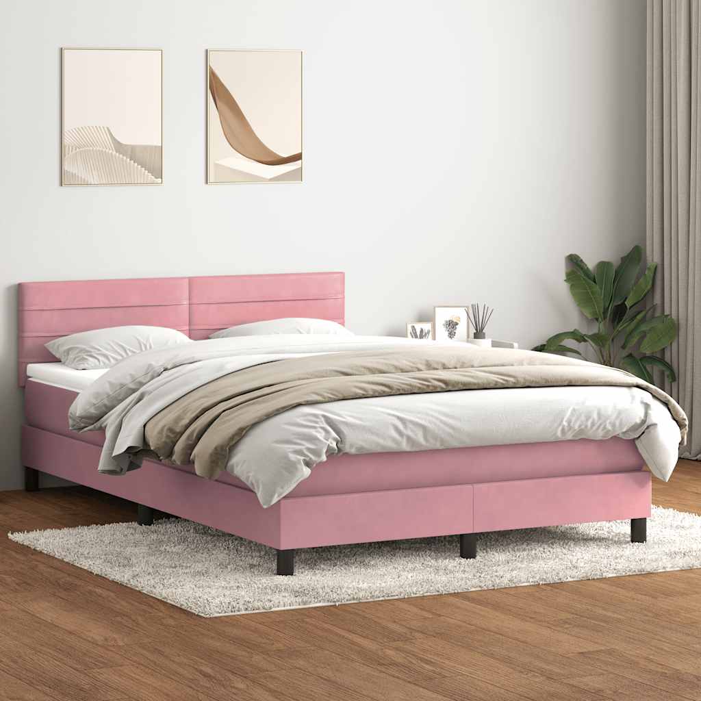 Box Spring κρεβάτι με στρώμα ροζ 140x220 cm Βελούδινο