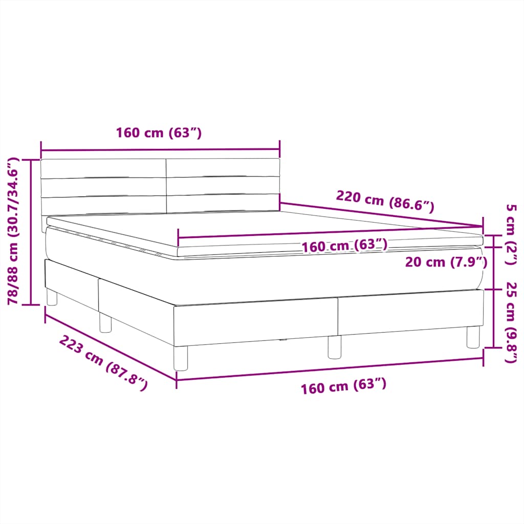 Κρεβάτι Boxspring με Στρώμα Ανοιχτό Γκρι 160x220 εκ. Βελούδινο