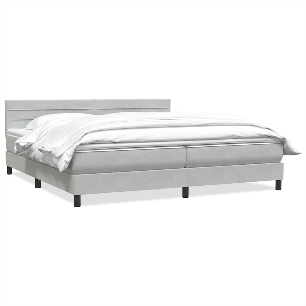 Box Spring κρεβάτι με στρώμα ανοιχτό γκρι 200x220 εκ. Βελούδινο
