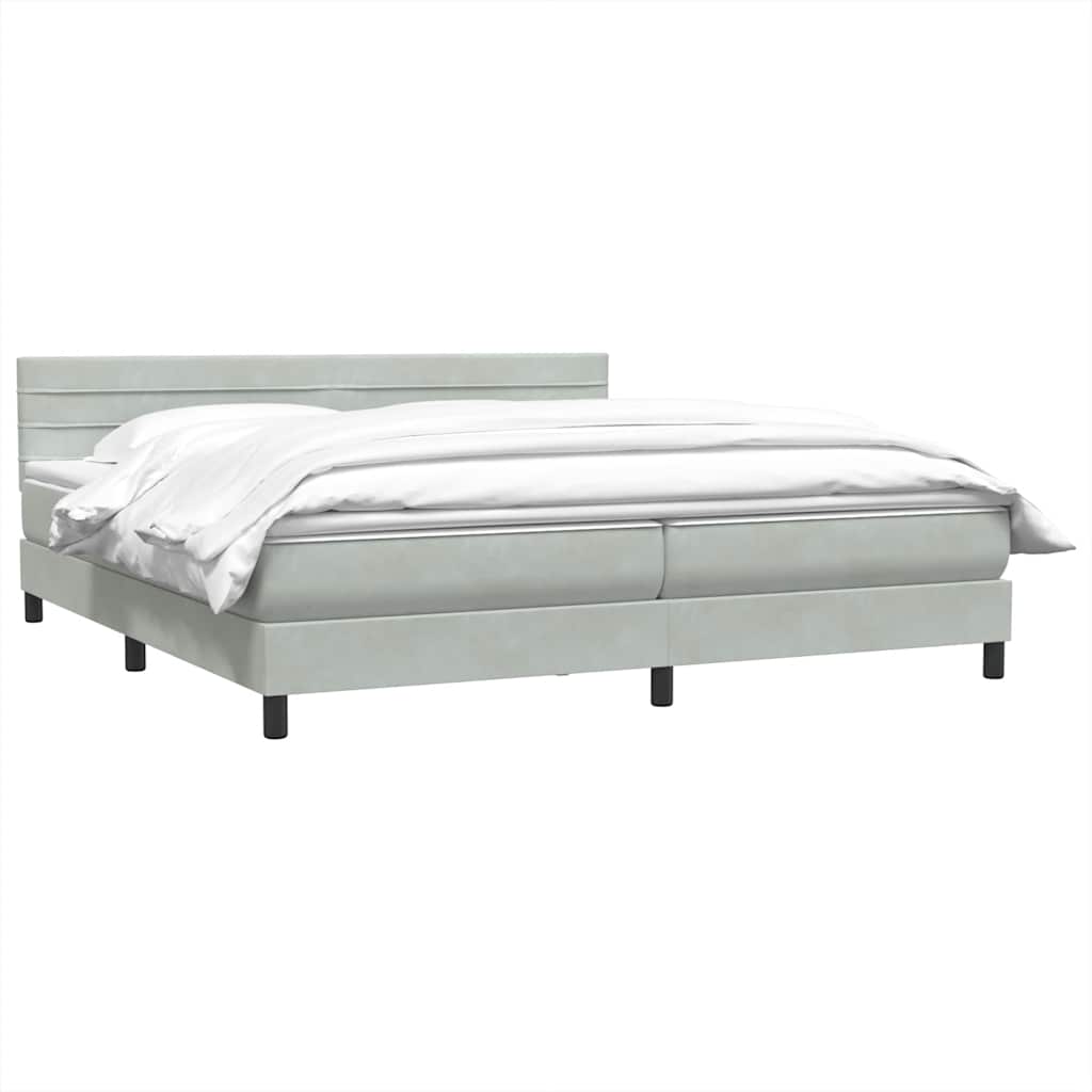 Box Spring κρεβάτι με στρώμα ανοιχτό γκρι 200x220 εκ. Βελούδινο