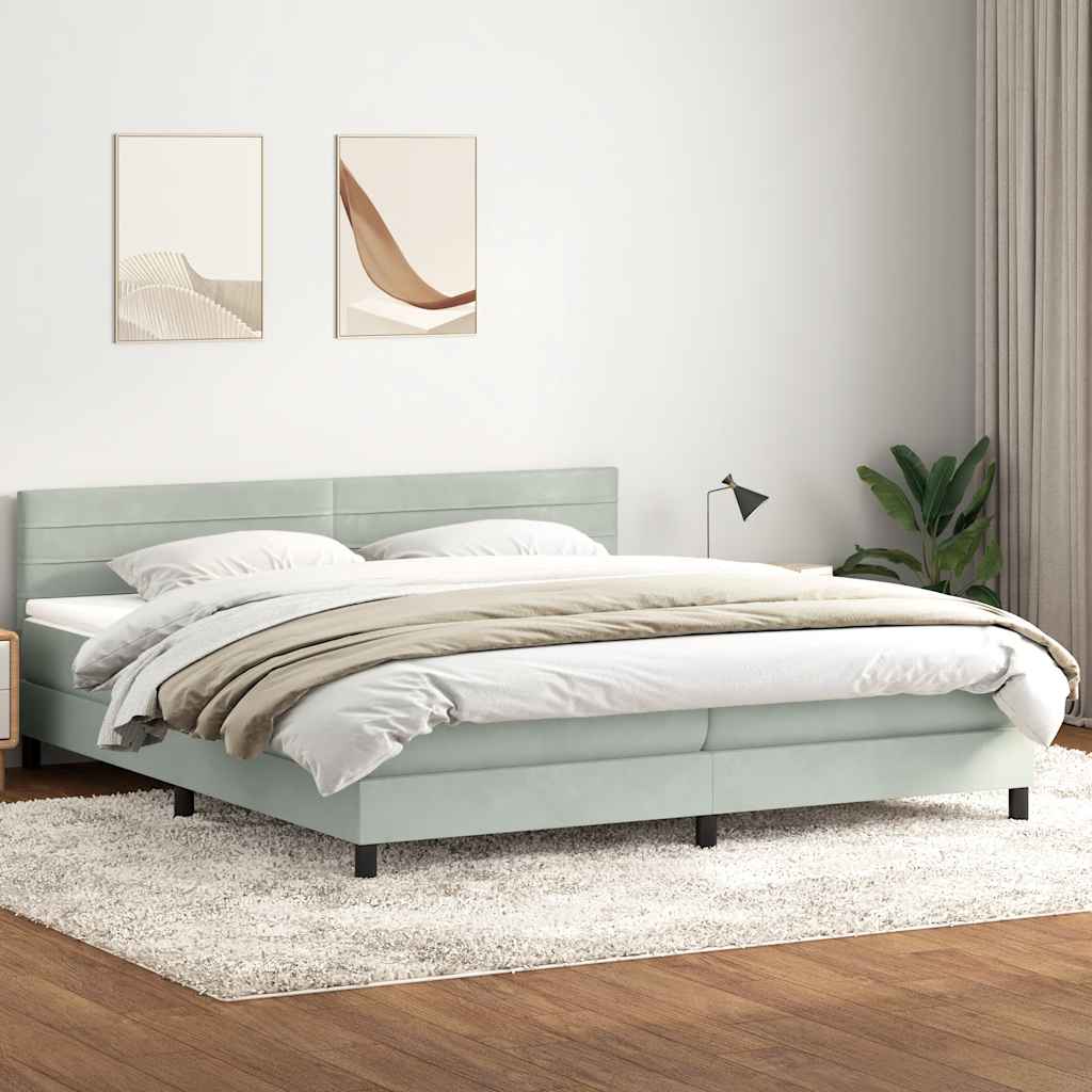 Box Spring κρεβάτι με στρώμα ανοιχτό γκρι 200x220 εκ. Βελούδινο