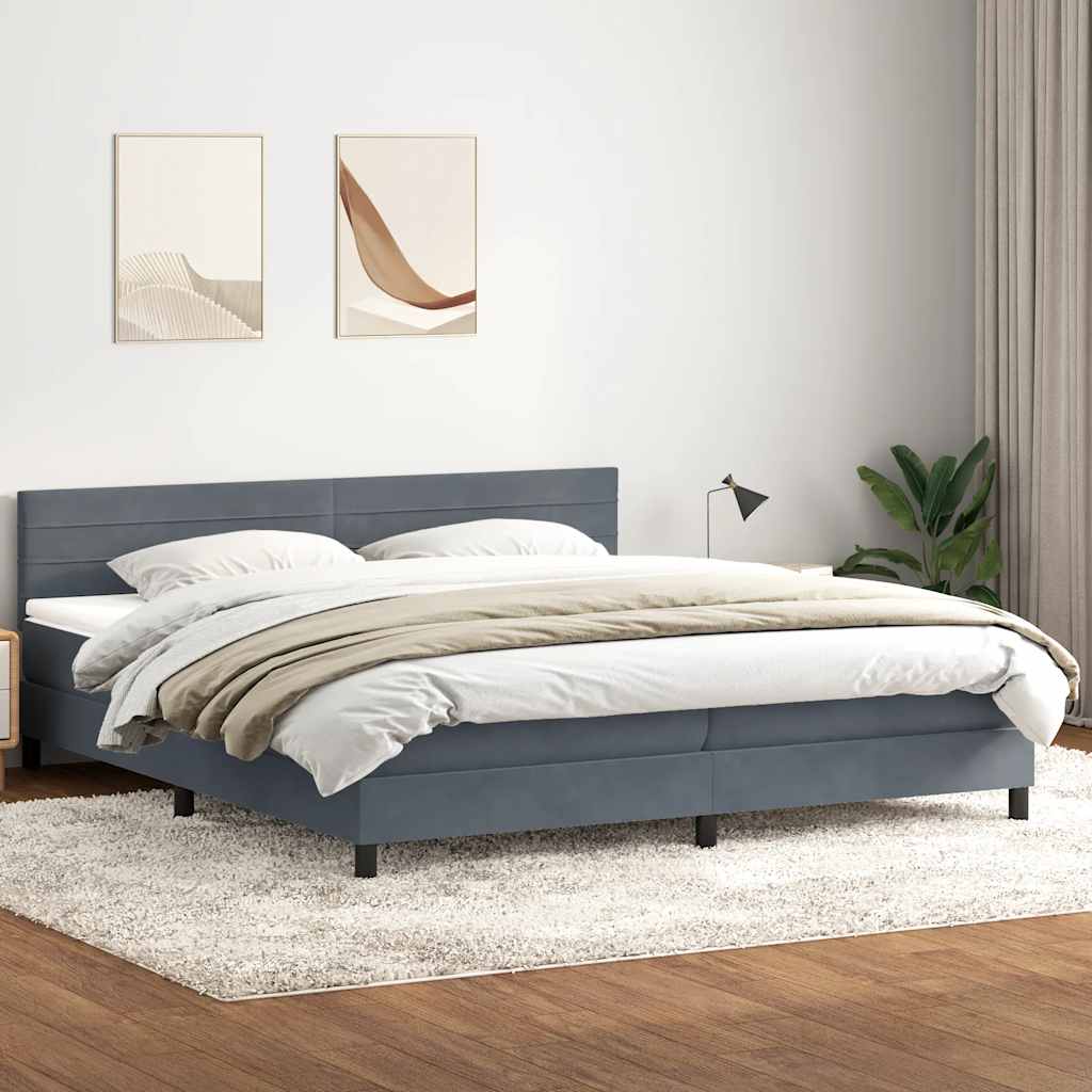 Box Spring Κρεβάτι με στρώμα Σκούρο γκρι 200x220 cm Βελούδινο