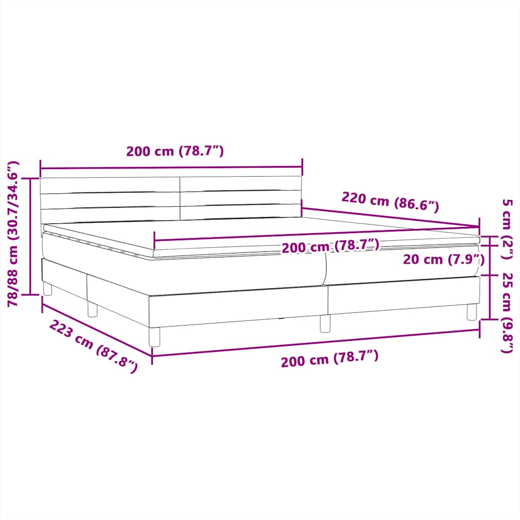 Box Spring Κρεβάτι με στρώμα Μαύρο 200x220 cm Βελούδινο