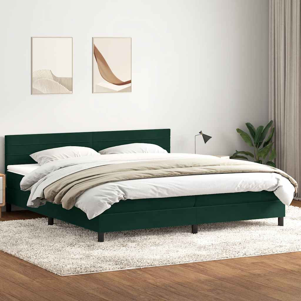 Box Spring Κρεβάτι με στρώμα Σκούρο πράσινο 200x220cm Βελούδινο - Pakobazaar
