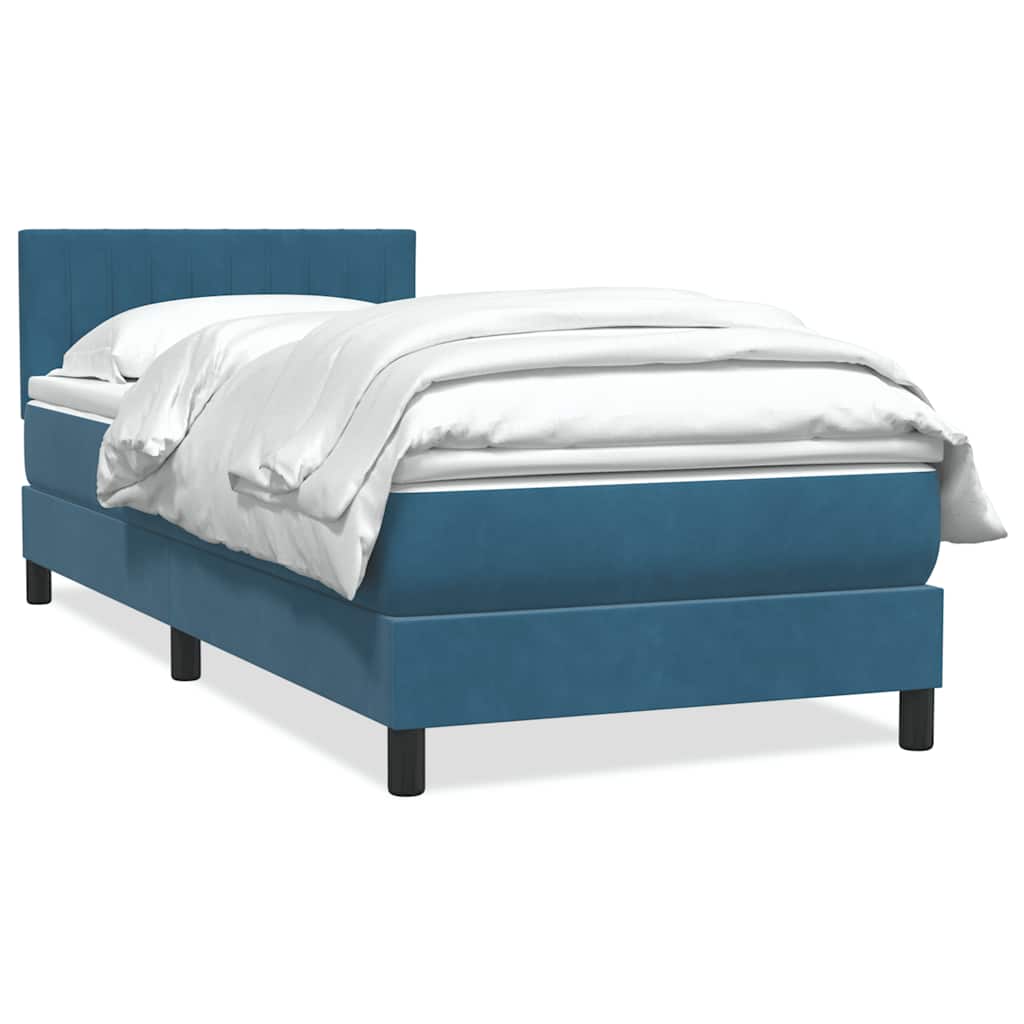 Box Spring κρεβάτι με στρώμα σκούρο μπλε 80x210 εκ. Βελούδινο