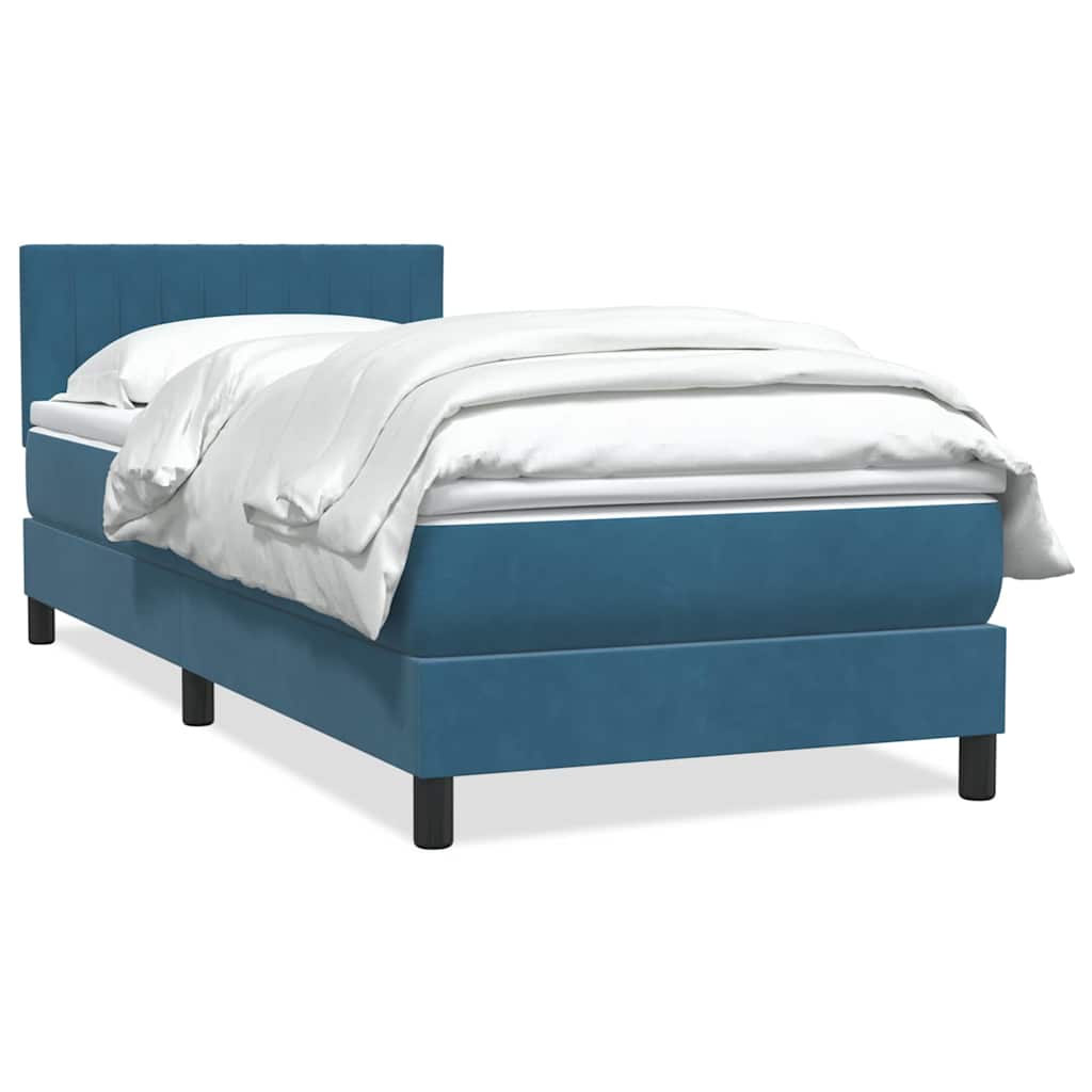 Box Spring κρεβάτι με στρώμα σκούρο μπλε 90x210 εκ. Βελούδινο