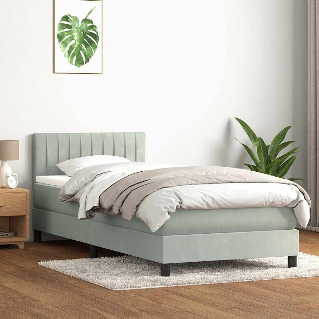 Κρεβάτι Boxspring με Στρώμα Ανοιχτό Γκρι 100x210 εκ. Βελούδινο - Pakobazaar