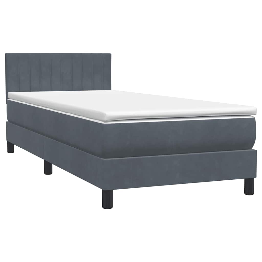 Κρεβάτι Boxspring με Στρώμα Σκούρο Γκρι 100x210 εκ. Βελούδινο - Pakobazaar