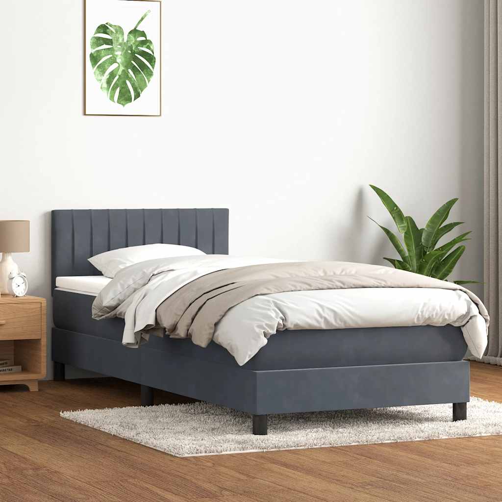 Κρεβάτι Boxspring με Στρώμα Σκούρο Γκρι 100x210 εκ. Βελούδινο - Pakobazaar