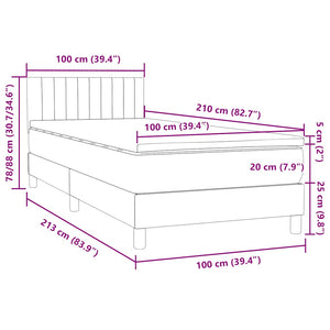 Κρεβάτι Boxspring με Στρώμα Σκούρο Γκρι 100x210 εκ. Βελούδινο - Pakobazaar