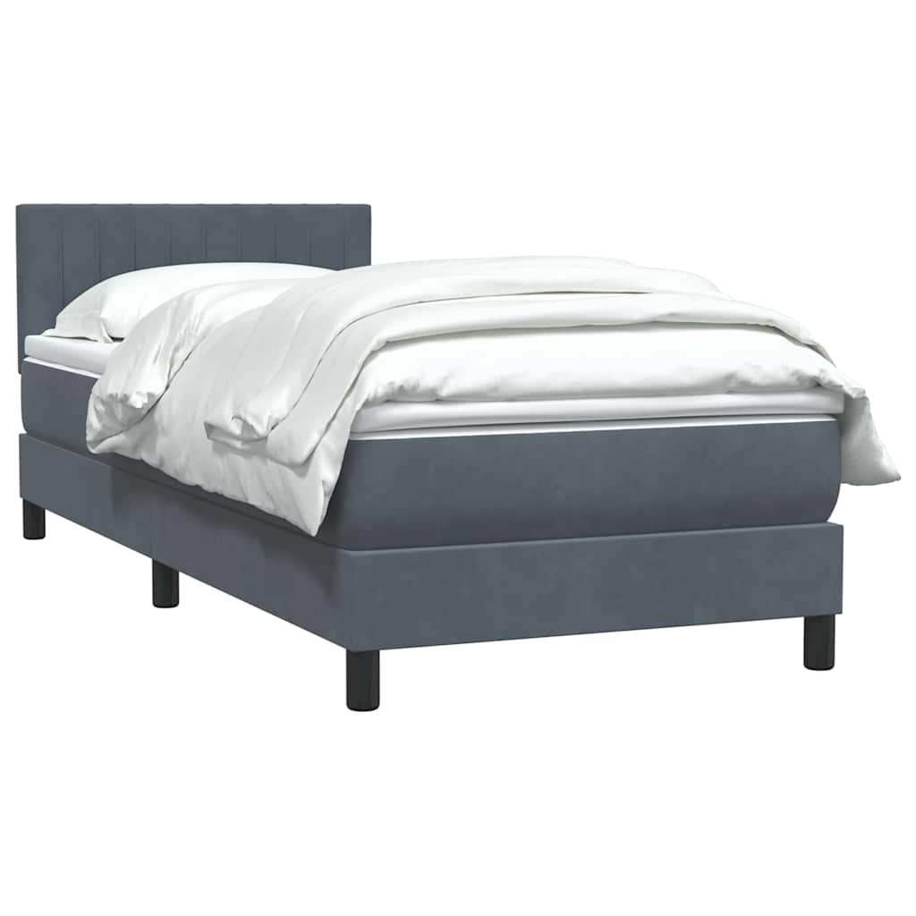 Κρεβάτι Boxspring με Στρώμα Σκούρο Γκρι 100x210 εκ. Βελούδινο - Pakobazaar
