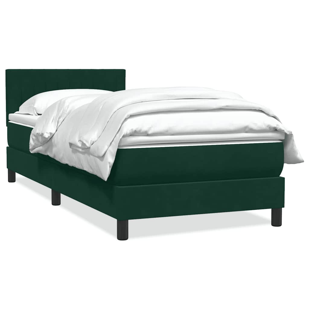 Κρεβάτι Boxspring με Στρώμα Σκούρο Πράσινο 100x210εκ. Βελούδινο - Pakobazaar