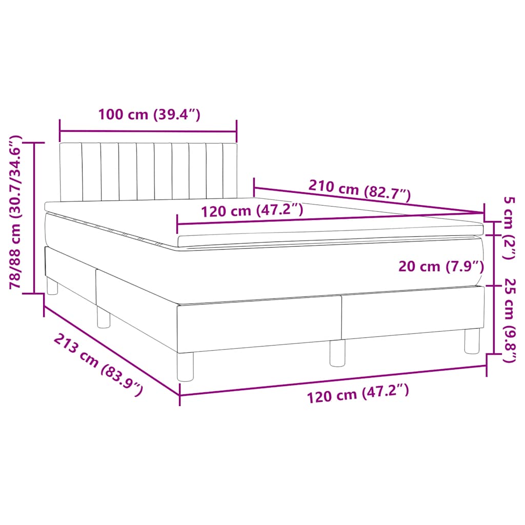 Κρεβάτι Boxspring με Στρώμα Σκούρο Γκρι 120x210 εκ. Βελούδινο