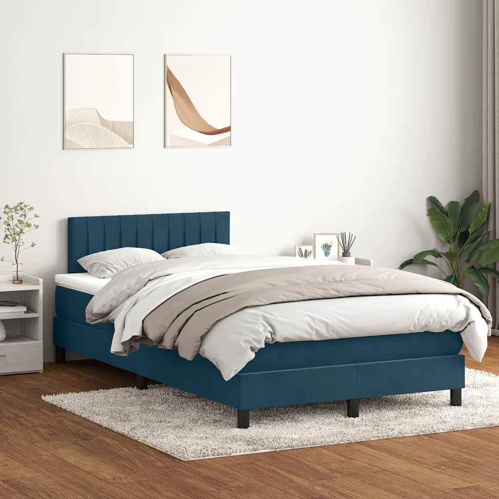 Κρεβάτι Boxspring με Στρώμα Σκούρο Μπλε 120x210 εκ. Βελούδινο - Pakobazaar