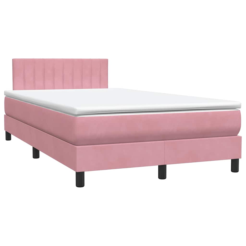 Κρεβάτι Boxspring με Στρώμα Ροζ 120x210 εκ. Βελούδινο