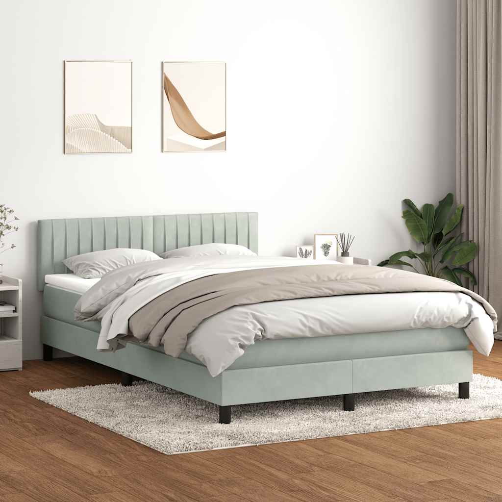 Κρεβάτι Boxspring με Στρώμα Ανοιχτό Γκρι 140x210 εκ. Βελούδινο - Pakobazaar