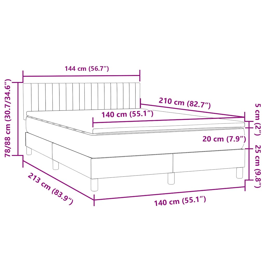 Κρεβάτι Boxspring με Στρώμα Ανοιχτό Γκρι 140x210 εκ. Βελούδινο - Pakobazaar