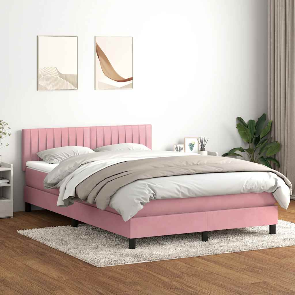Κρεβάτι Boxspring με Στρώμα Ροζ 140x210 εκ. Βελούδινο