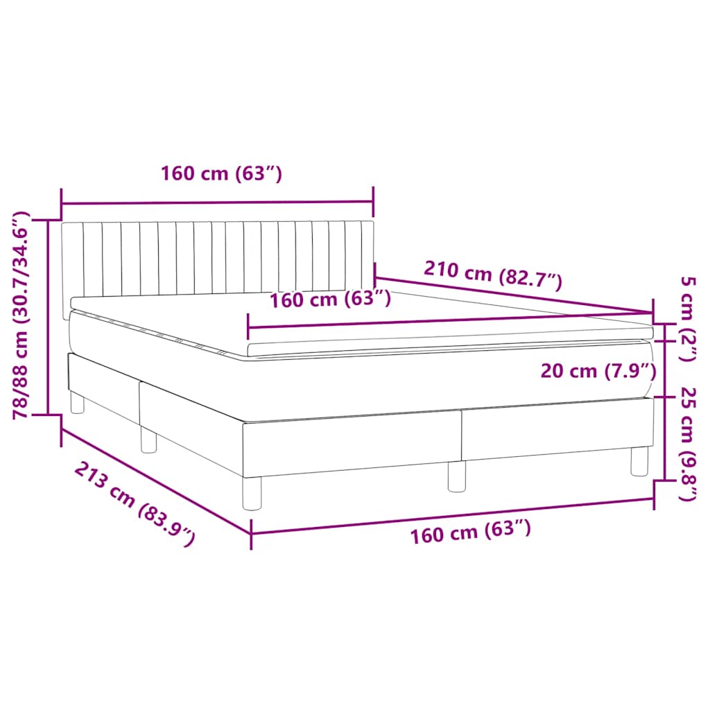 Κρεβάτι Boxspring με Στρώμα Σκούρο Γκρι 160x210 εκ. Βελούδινο