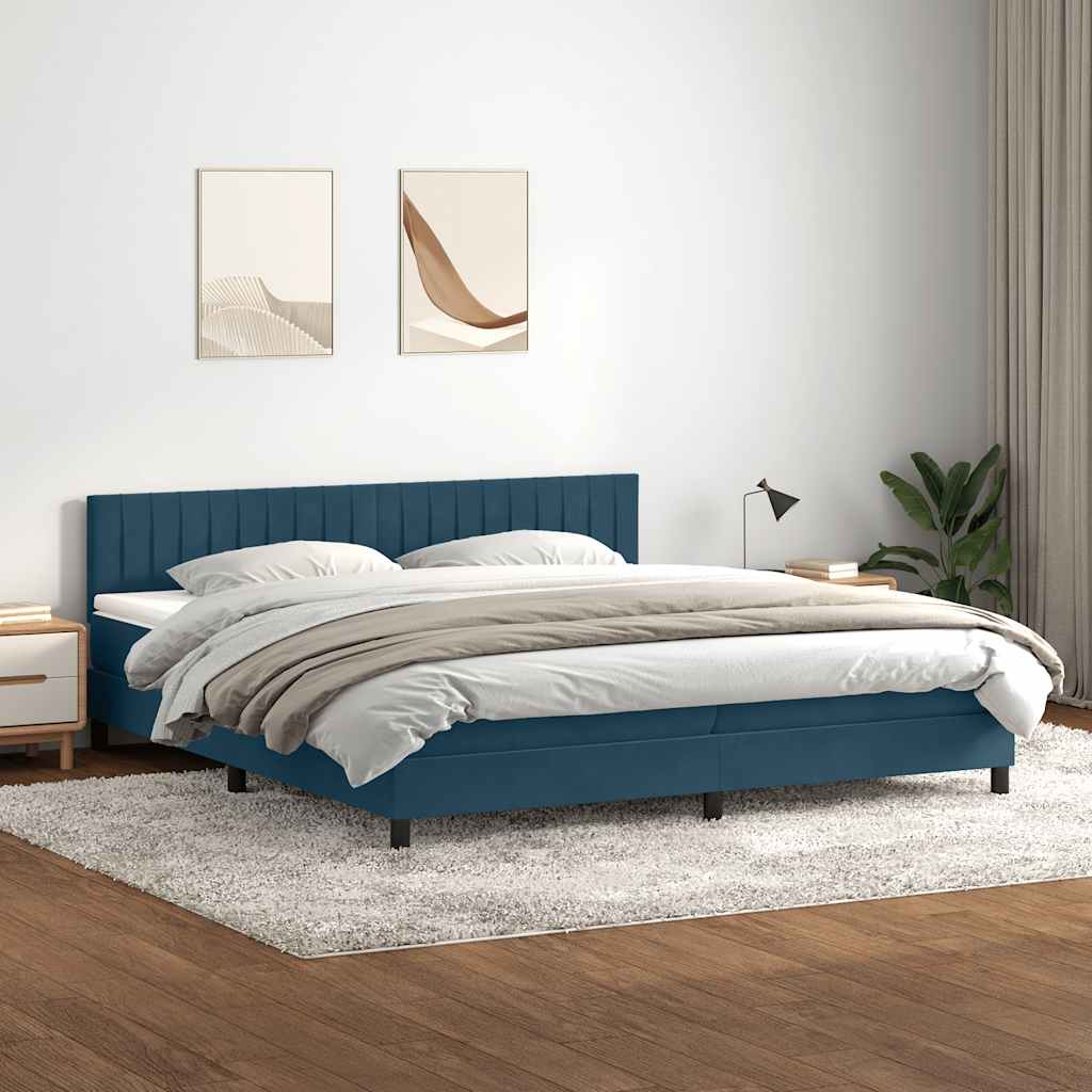 Κρεβάτι Boxspring με Στρώμα Σκούρο Μπλε 180x210 εκ. Βελούδινο - Pakobazaar