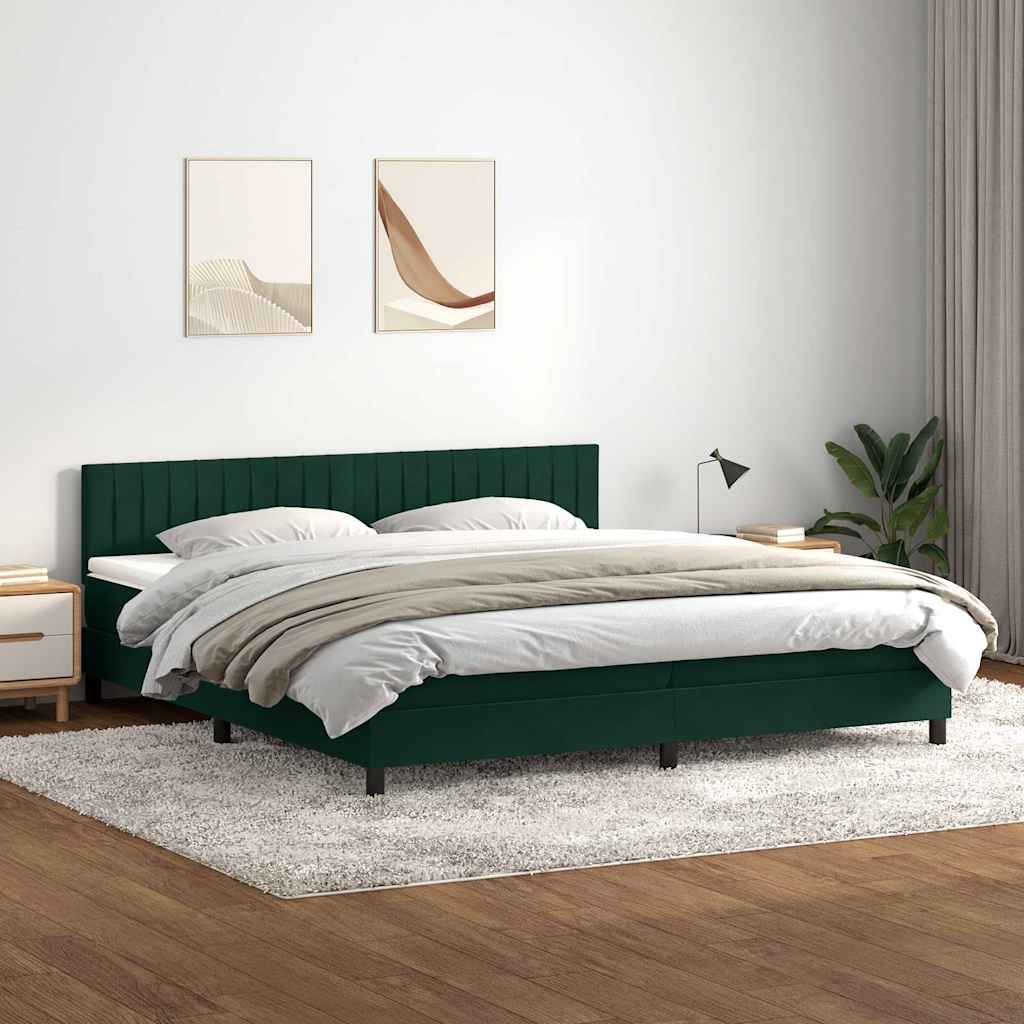 Κρεβάτι Boxspring με Στρώμα Σκούρο Πράσινο 200x210εκ. Βελούδινο
