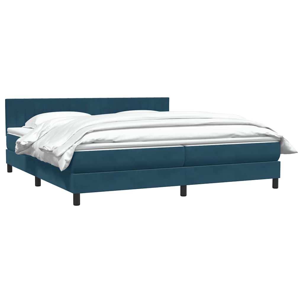 Κρεβάτι Boxspring με Στρώμα Σκούρο Μπλε 200x220 εκ. Βελούδινο