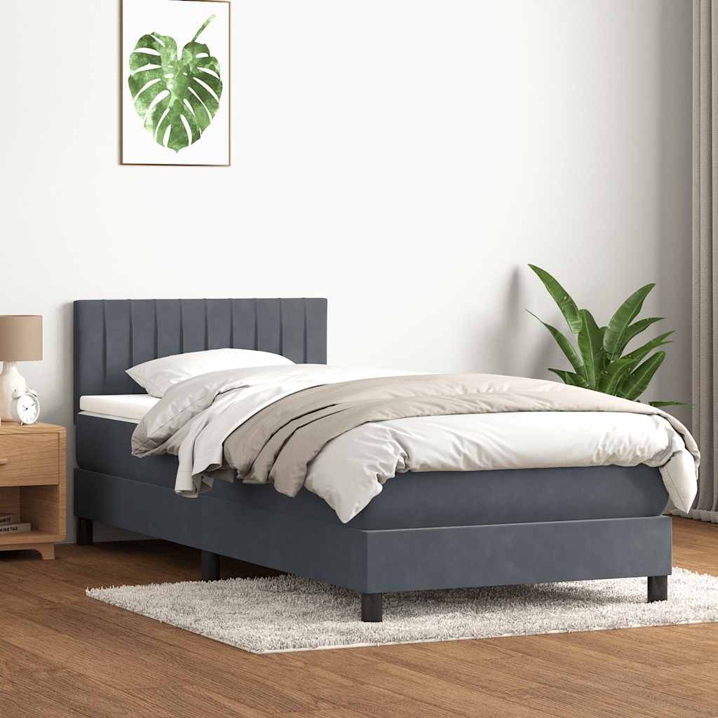 Κρεβάτι Boxspring με Στρώμα Σκούρο Γκρι 90x220 εκ. Βελούδινο