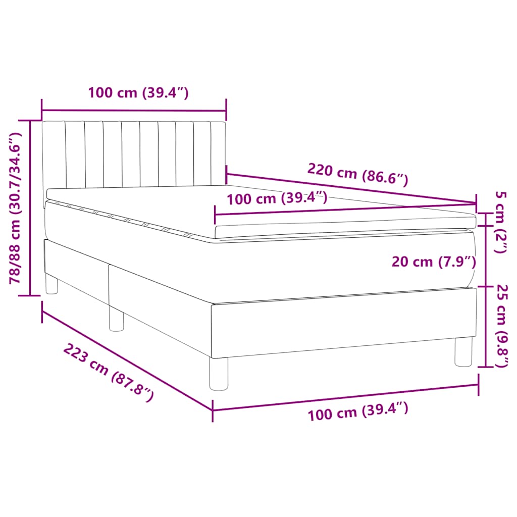 Box Spring Κρεβάτι με στρώμα Σκούρο γκρι 100x220 εκ. Βελούδινο
