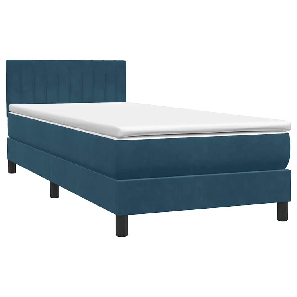 Box Spring κρεβάτι με στρώμα σκούρο μπλε 100x220 cm Βελούδινο - Pakobazaar