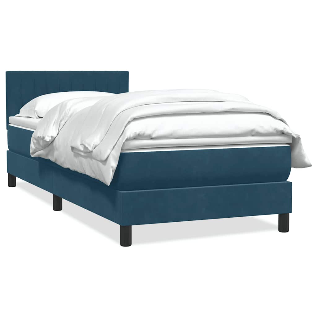 Box Spring κρεβάτι με στρώμα σκούρο μπλε 100x220 cm Βελούδινο - Pakobazaar