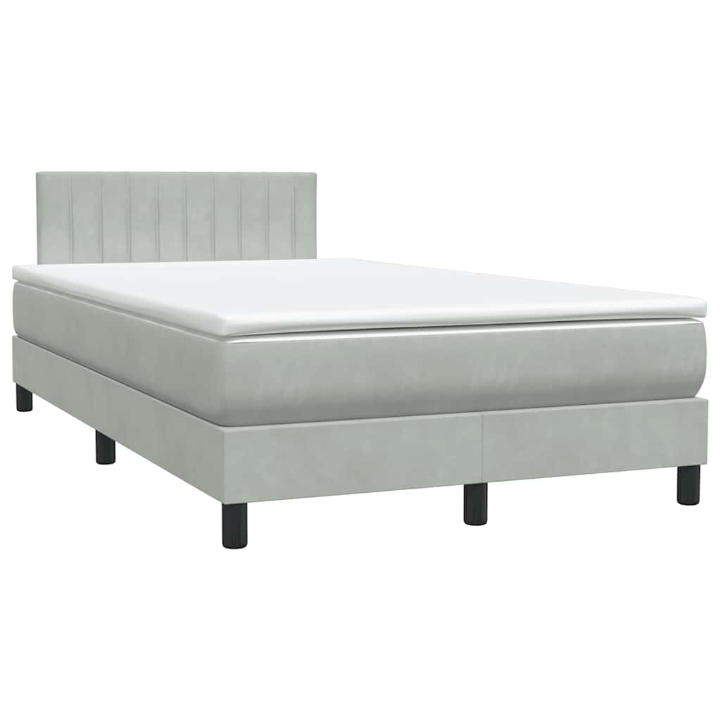 Κρεβάτι Boxspring με Στρώμα Ανοιχτό Γκρι 120x220 εκ. Βελούδινο