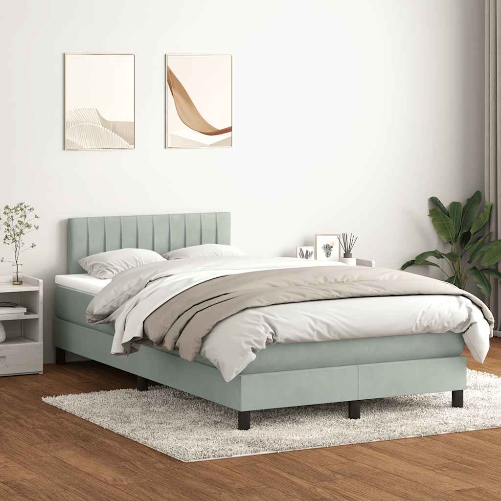 Κρεβάτι Boxspring με Στρώμα Ανοιχτό Γκρι 120x220 εκ. Βελούδινο