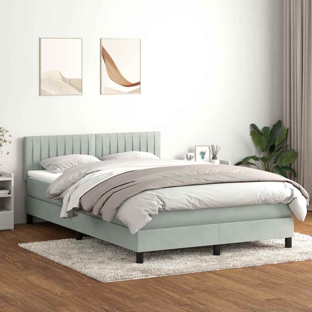 Κρεβάτι Boxspring με Στρώμα Ανοιχτό Γκρι 140x220 εκ. Βελούδινο - Pakobazaar