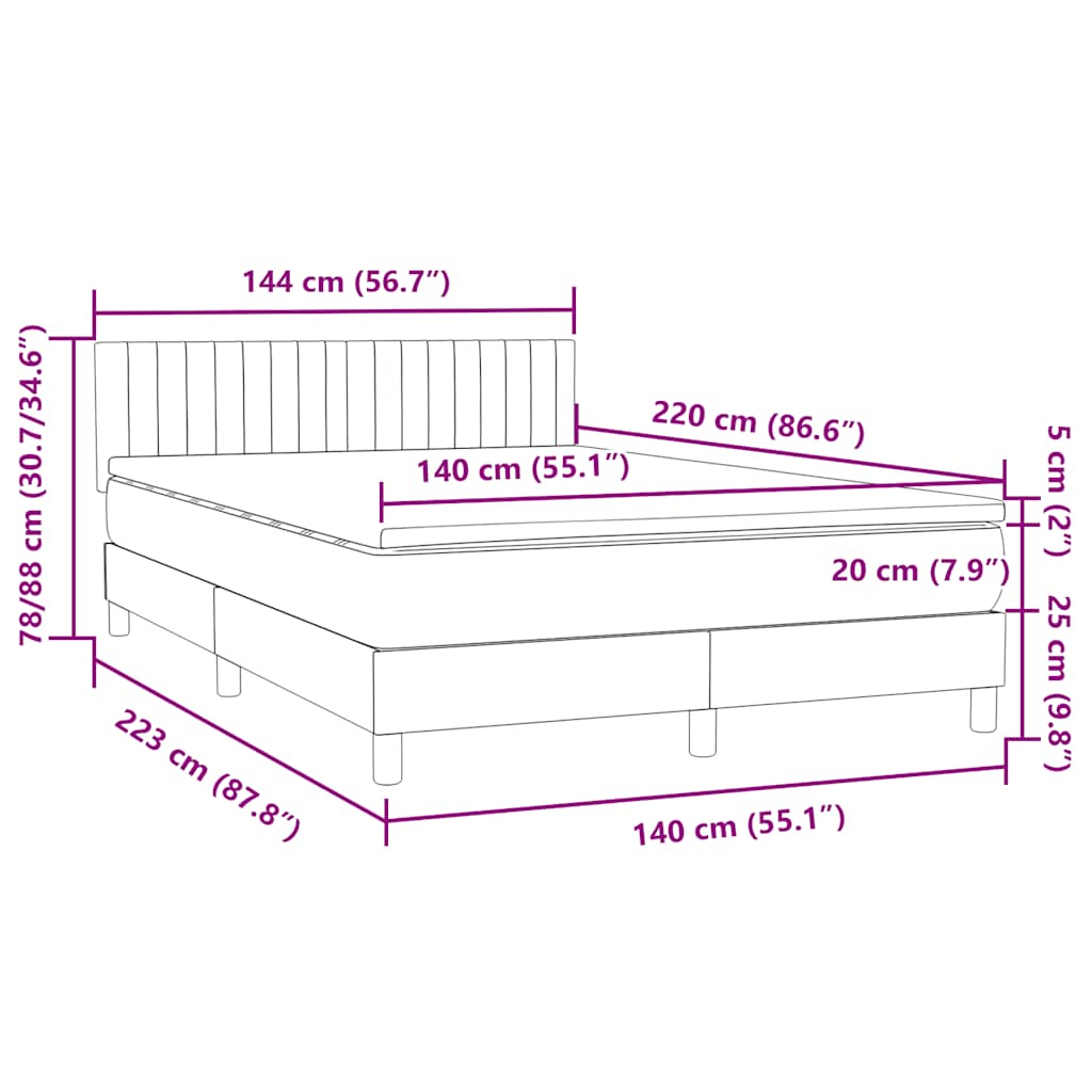 Κρεβάτι Boxspring με Στρώμα Ανοιχτό Γκρι 140x220 εκ. Βελούδινο - Pakobazaar