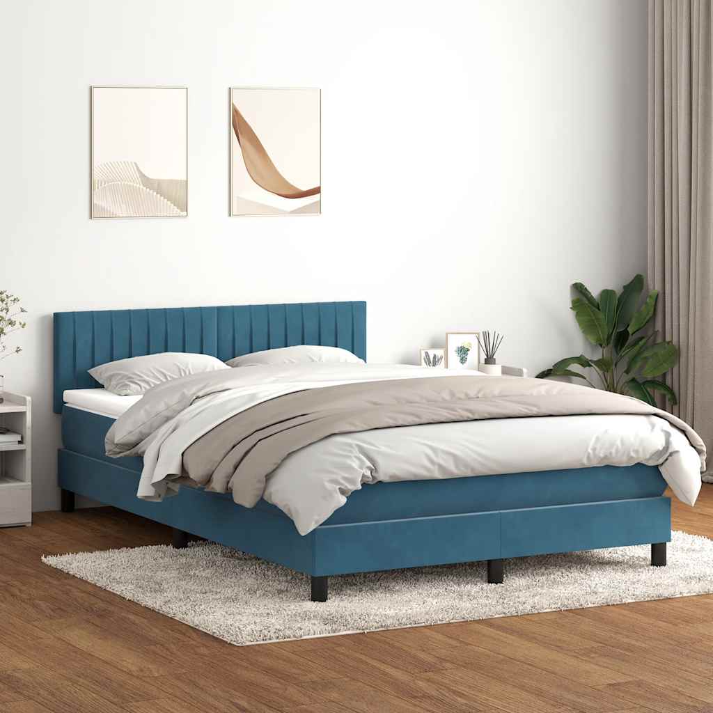 Box Spring κρεβάτι με στρώμα σκούρο μπλε 140x220 cm Βελούδινο