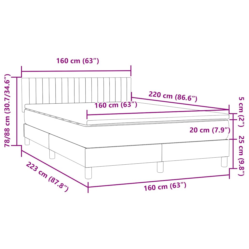Κρεβάτι Boxspring με Στρώμα Ανοιχτό Γκρι 160x220 εκ. Βελούδινο