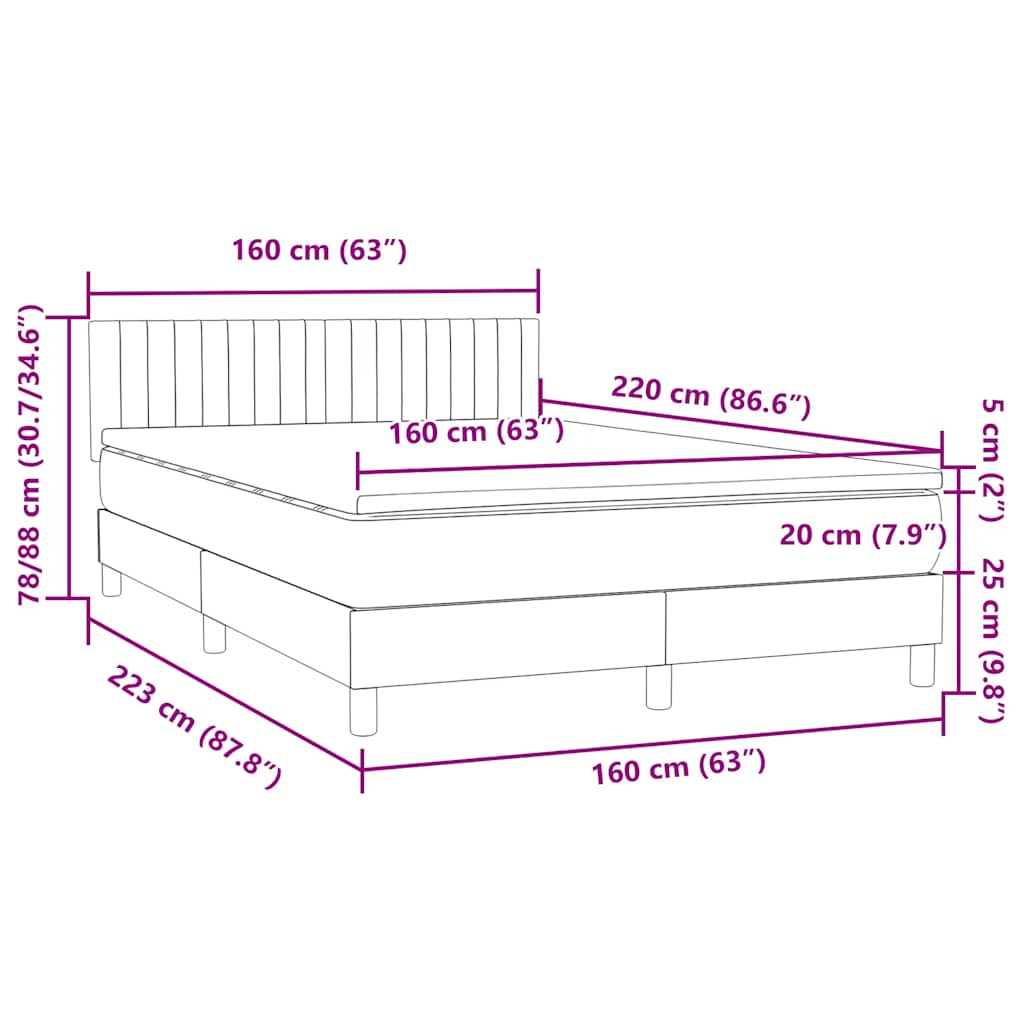 Box Spring Κρεβάτι με στρώμα Σκούρο γκρι 160x220 cm Βελούδινο