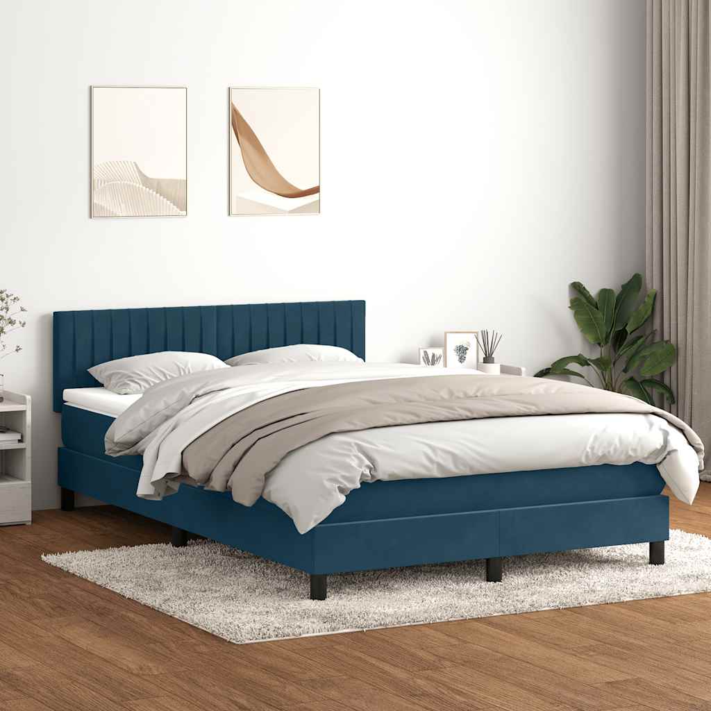 Box Spring κρεβάτι με στρώμα σκούρο μπλε 160x220 cm Βελούδινο - Pakobazaar