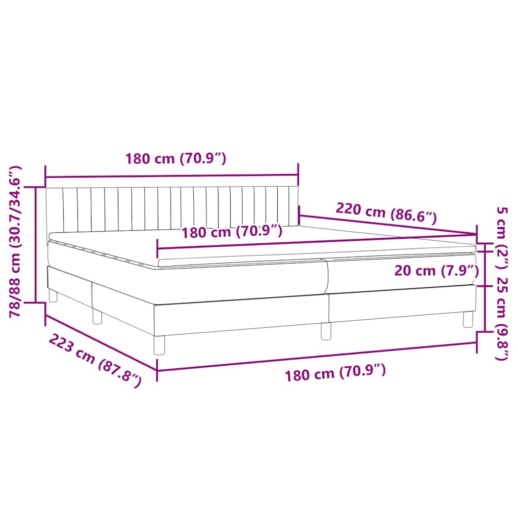 Box Spring κρεβάτι με στρώμα ανοιχτό γκρι 180x220 cm Βελούδινο