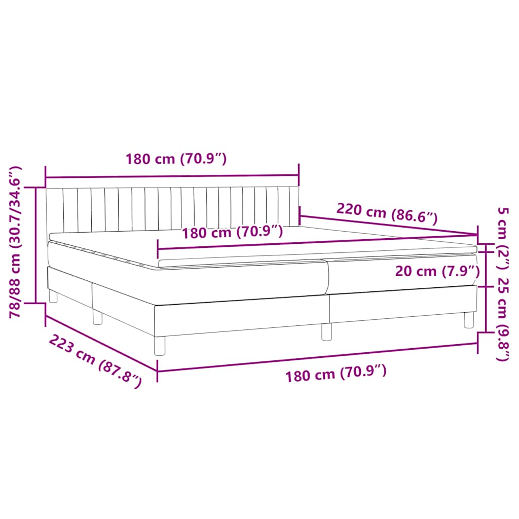 Box Spring Κρεβάτι με στρώμα Σκούρο γκρι 180x220 εκ. Βελούδινο - Pakobazaar